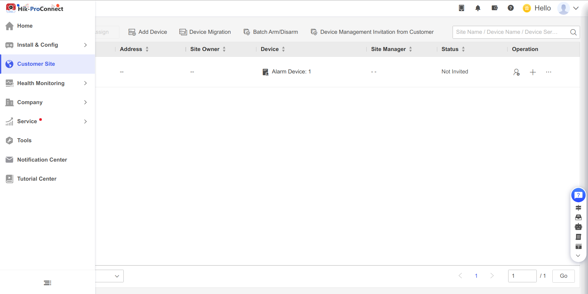 Customer Site list