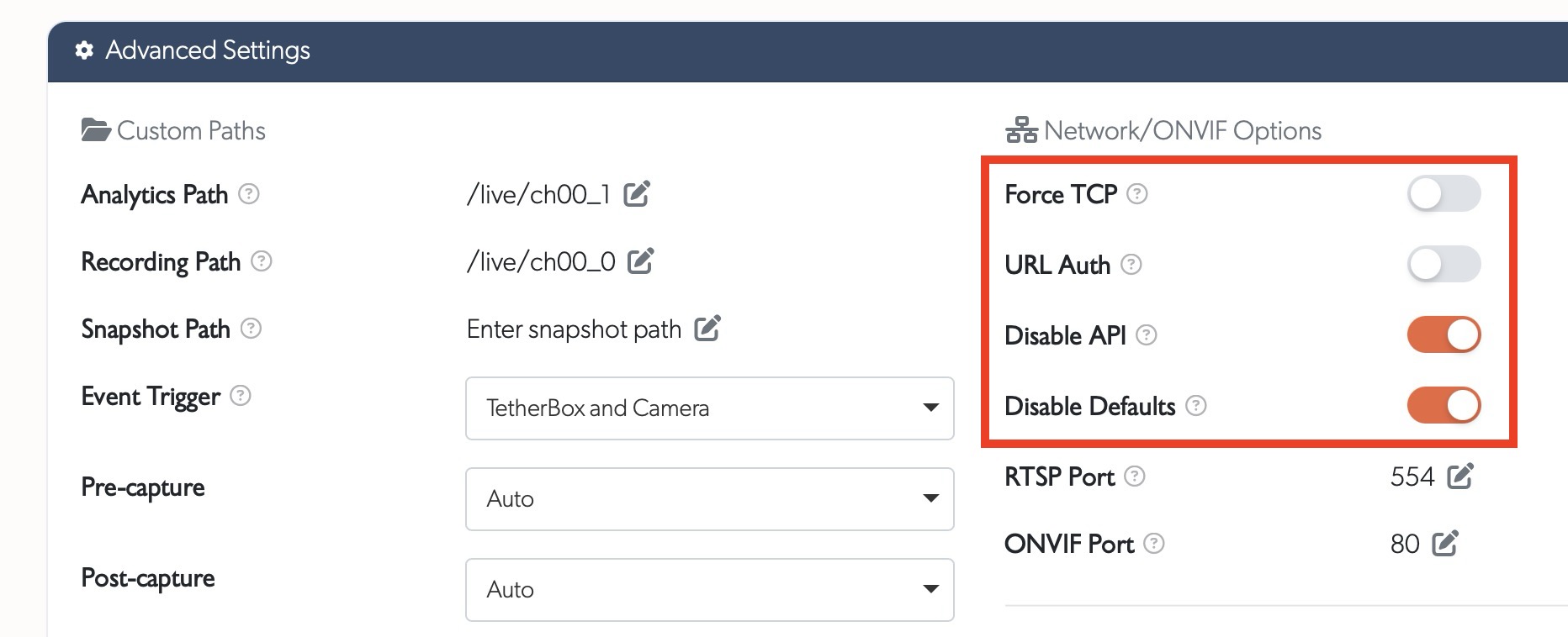 Advanced settings