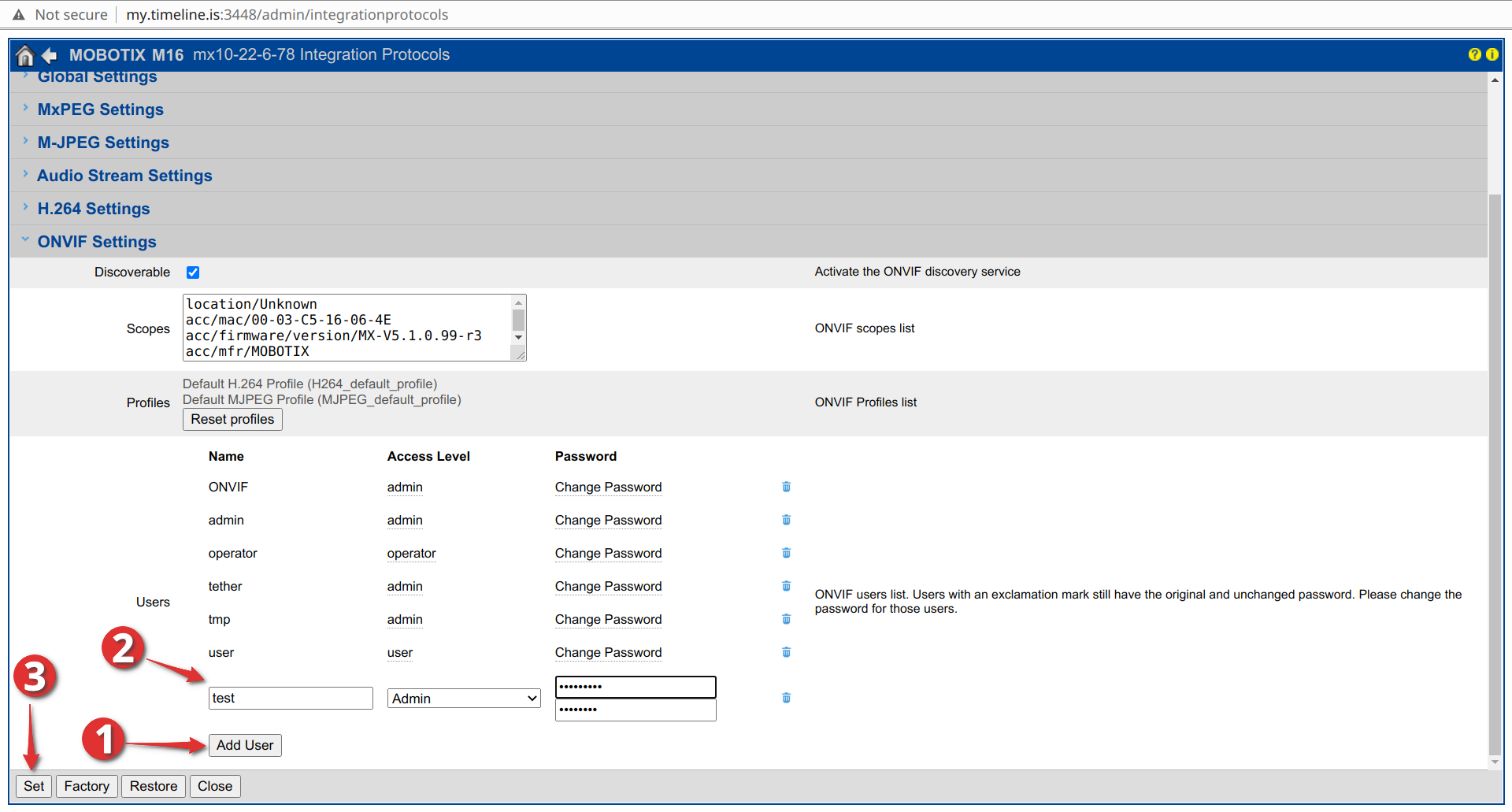 Create ONVIF user