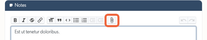 Notes editor toolbar with attach button highlighted