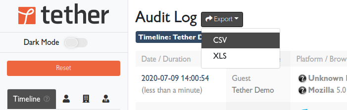 Export menu